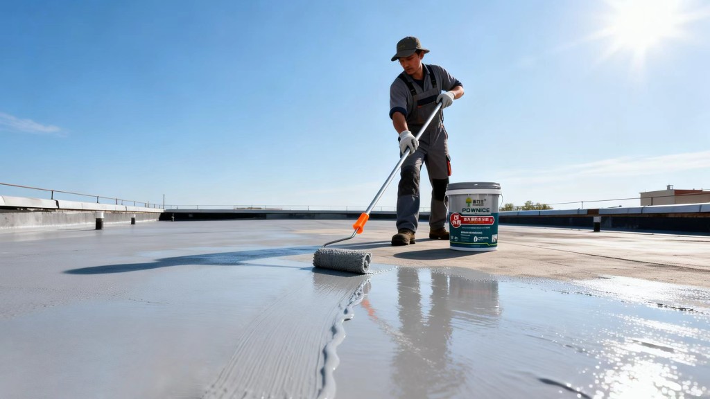 Professional waterproof coating application on rooftop